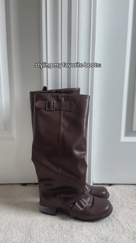Retro Brown Short Heel Pleated Boots video
